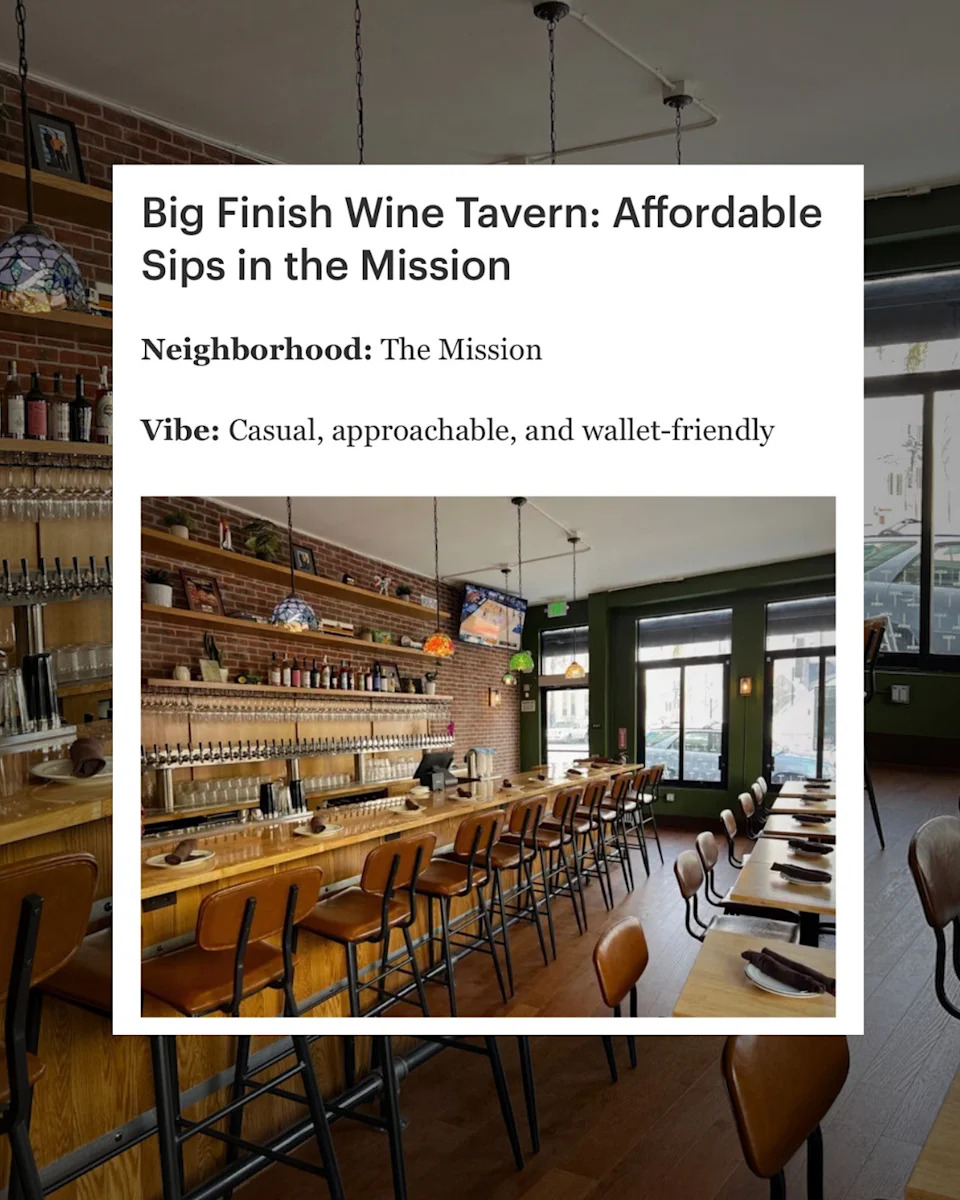 Big Finish Wine Tavern: Affordable Sips in the San Francisco Mission Neighborhood
